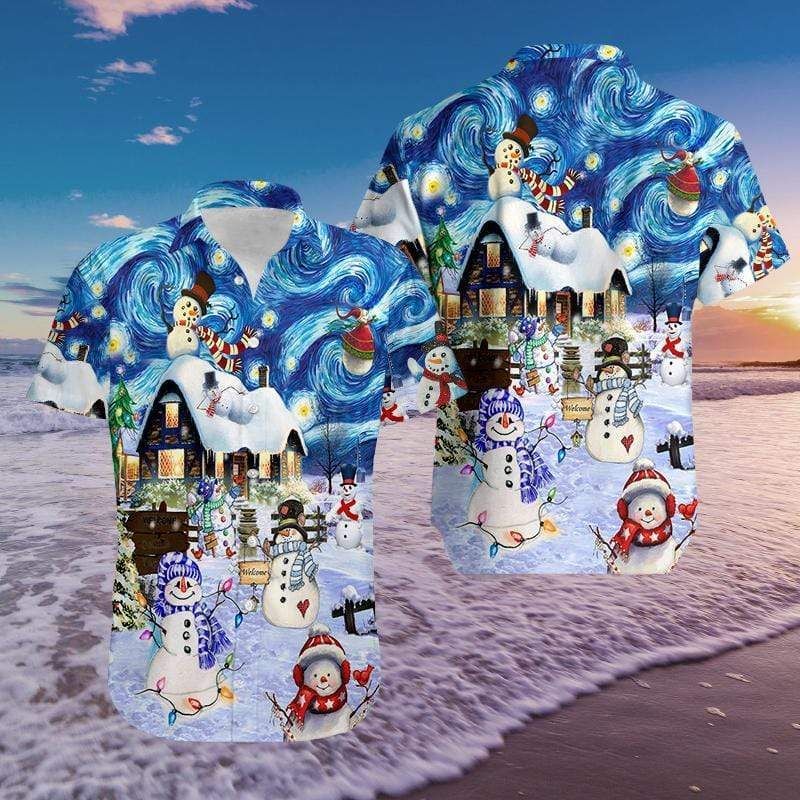 Beach Shirt Buy Hawaiian Aloha Shirts Snowman In Christmas Night 1311L