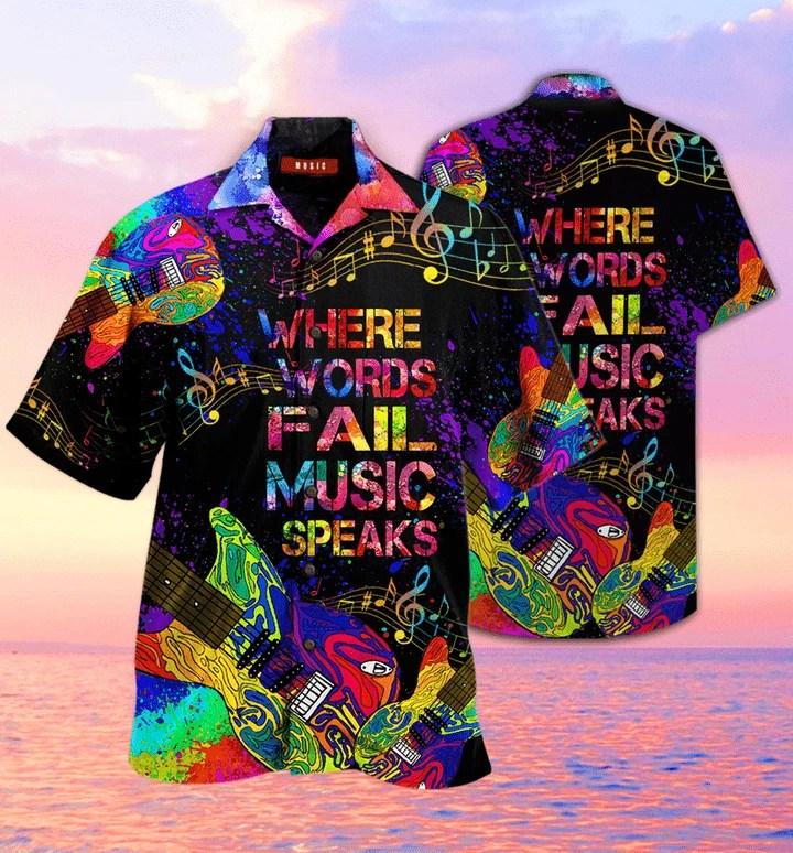 Beach Shirt Coer Your Body With Amazing Guitar Where Words Fail Music Speaks Hawaiian Aloha Shirts