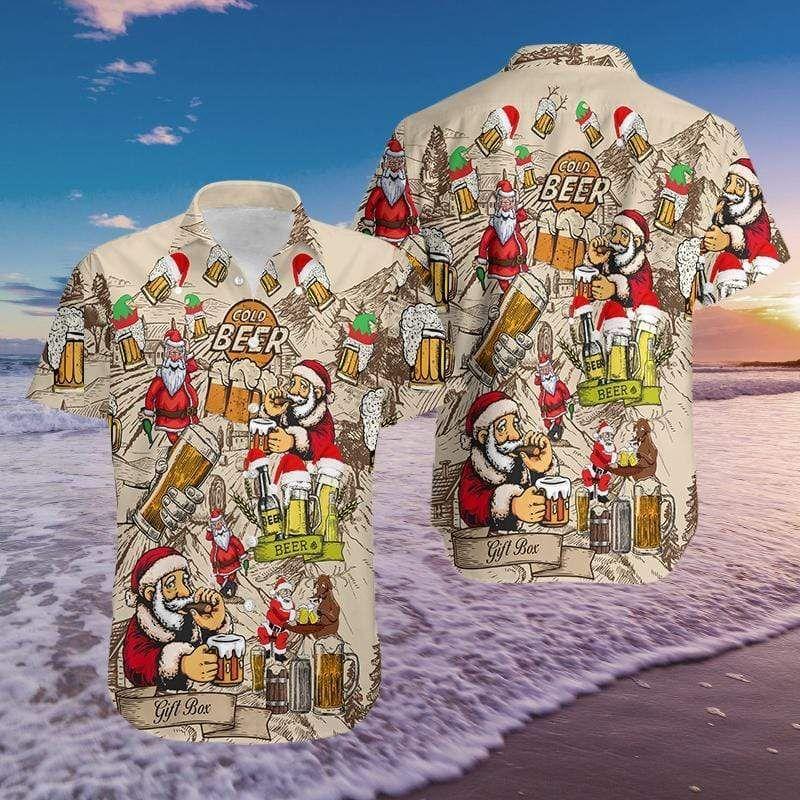 Beach Shirt Check Out This Awesome Hawaiian Aloha Shirts Christmas Drinking Beer With Santa Claus