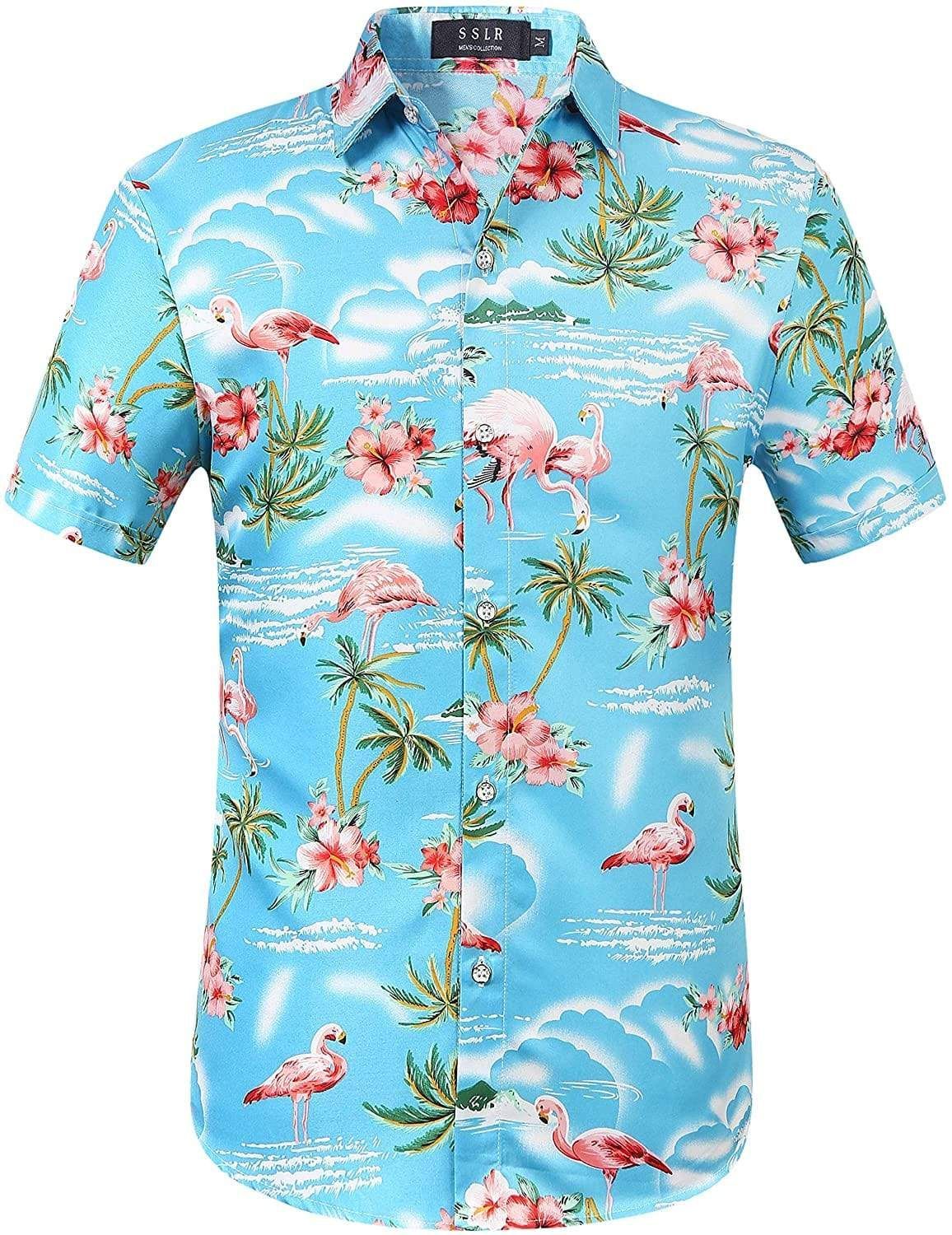 Beach Shirt Order Flamingos Casual Blue Funky Hawaiian Aloha Shirts