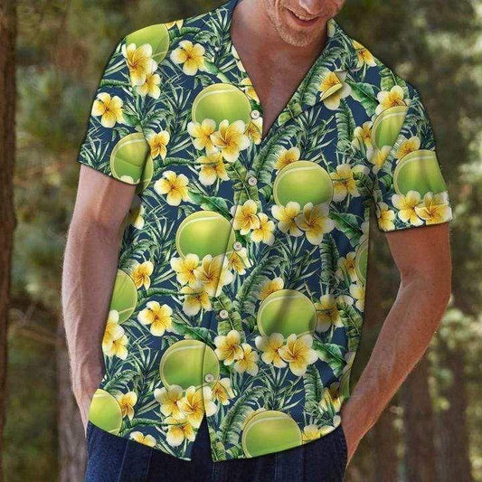 Beach Shirt Tennis Frangipani Tropical Hawaiian Aloha Shirts