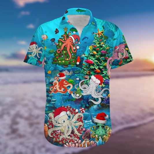 Beach Shirt Buy Funny Octopus Christmas Blue Hawaiian Aloha Shirts