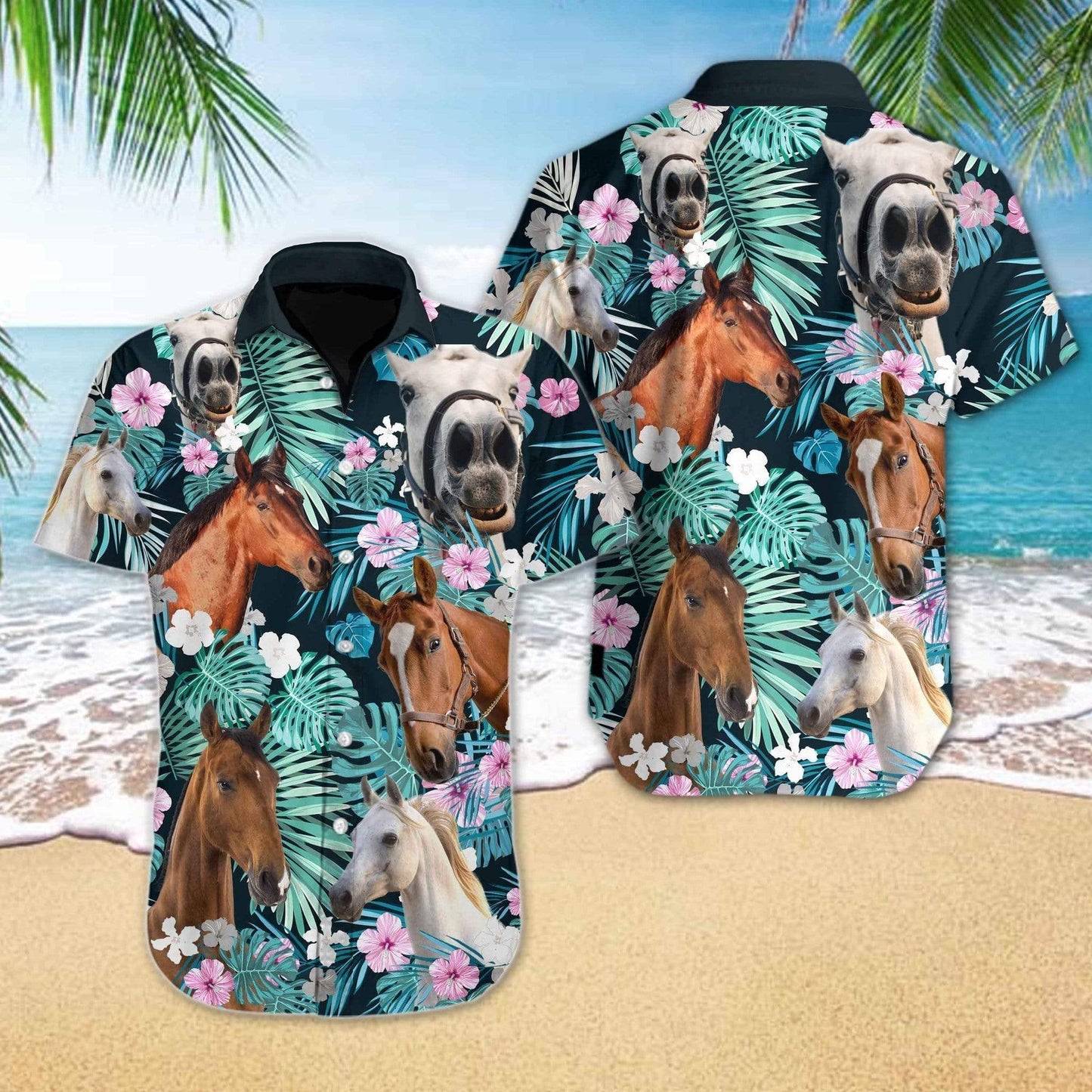 Beach Shirt Hawaiian Aloha Shirts Horse Tropical