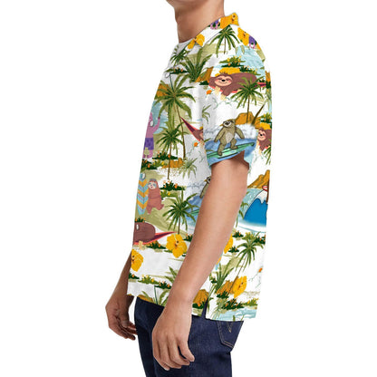 Sloth Surfing Tropical Coconut Tree Hawaiian Shirt, Summer Shirt, Beach Shirts For Men