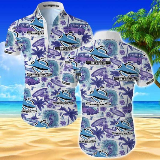 Hawaii Shirt  CronullaSutherland Sharks Hawaiian Shirt Tropical Flower Short Sleeve Slim Fit Body  