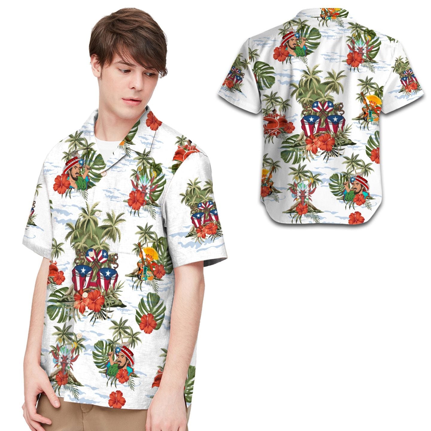 Puerto Rico Musical Instruments Coconut Tree Men Hawaiian Shirt, Summer Shirt, Beach Shirts For Puerto Ricans