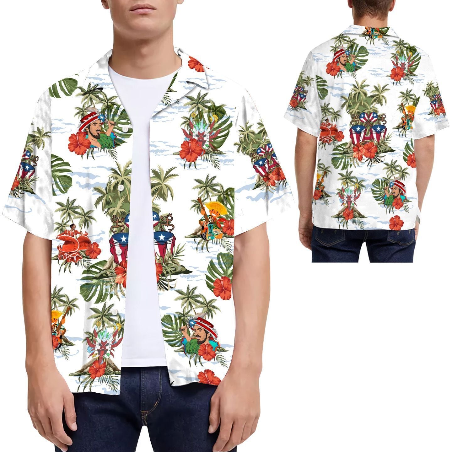 Puerto Rico Musical Instruments Coconut Tree Men Hawaiian Shirt, Summer Shirt, Beach Shirts For Puerto Ricans