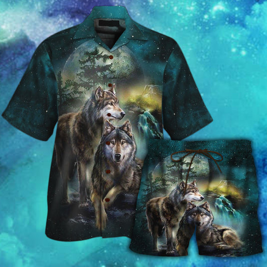 Wolf Beautiful Night Hawaiian Shirt Set | Unisex | HS1071