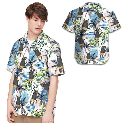 Black Cat And Beach Men Hawaiian Shirt, Summer Shirt, Beach Shirts For Pet Lovers In Daily Life