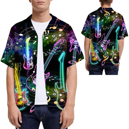 Electric Guitar Musical Note Pattern Hawaiian Shirt, Summer Shirt, Beach Shirts For Men For Guitar Lovers