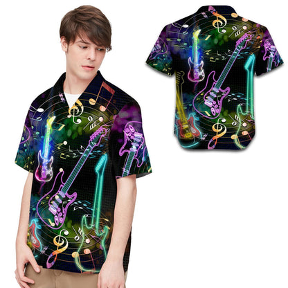 Electric Guitar Musical Note Pattern Hawaiian Shirt, Summer Shirt, Beach Shirts For Men For Guitar Lovers