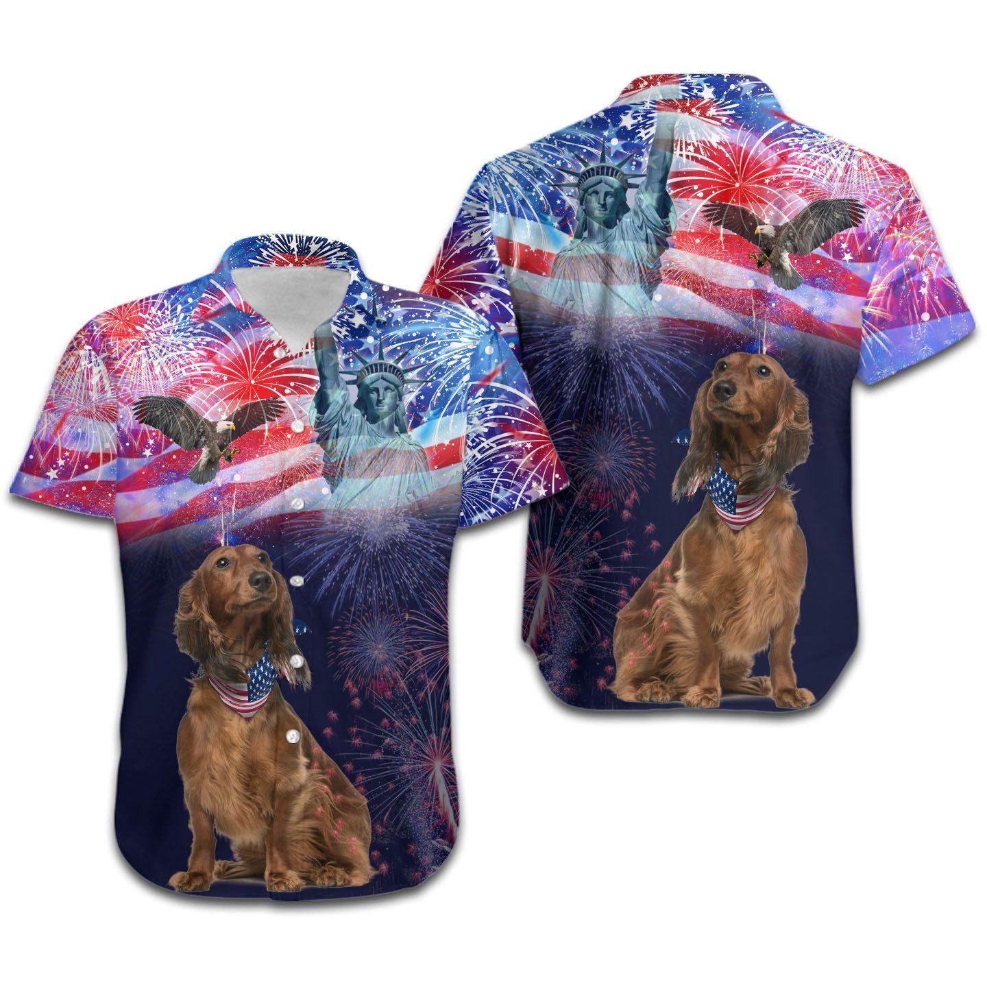 Dachshund Fireworks American Independence Day Men Hawaiian Shirt, Summer Shirt, Beach Shirts