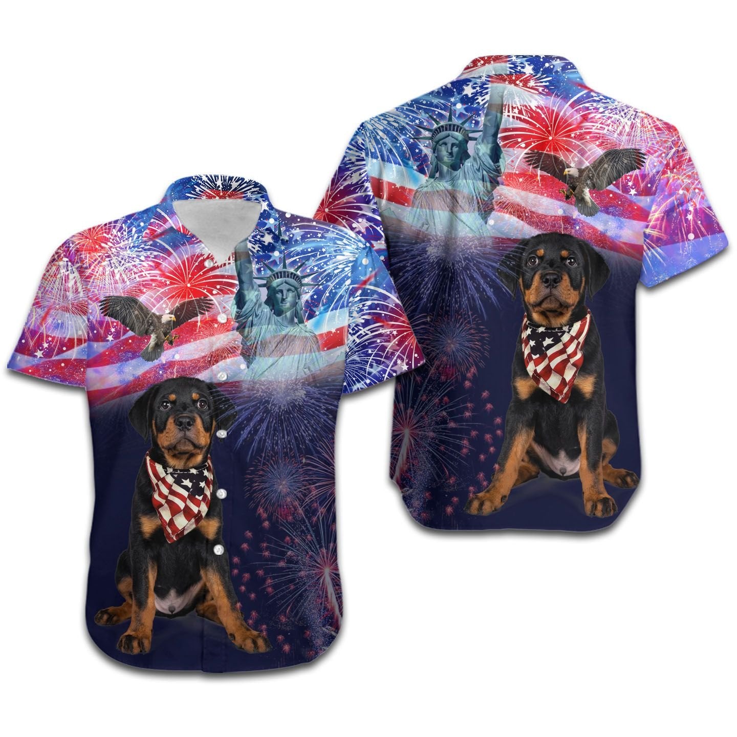 Rottweiler Fireworks American Independence Day Men Hawaiian Shirt, Summer Shirt, Beach Shirts