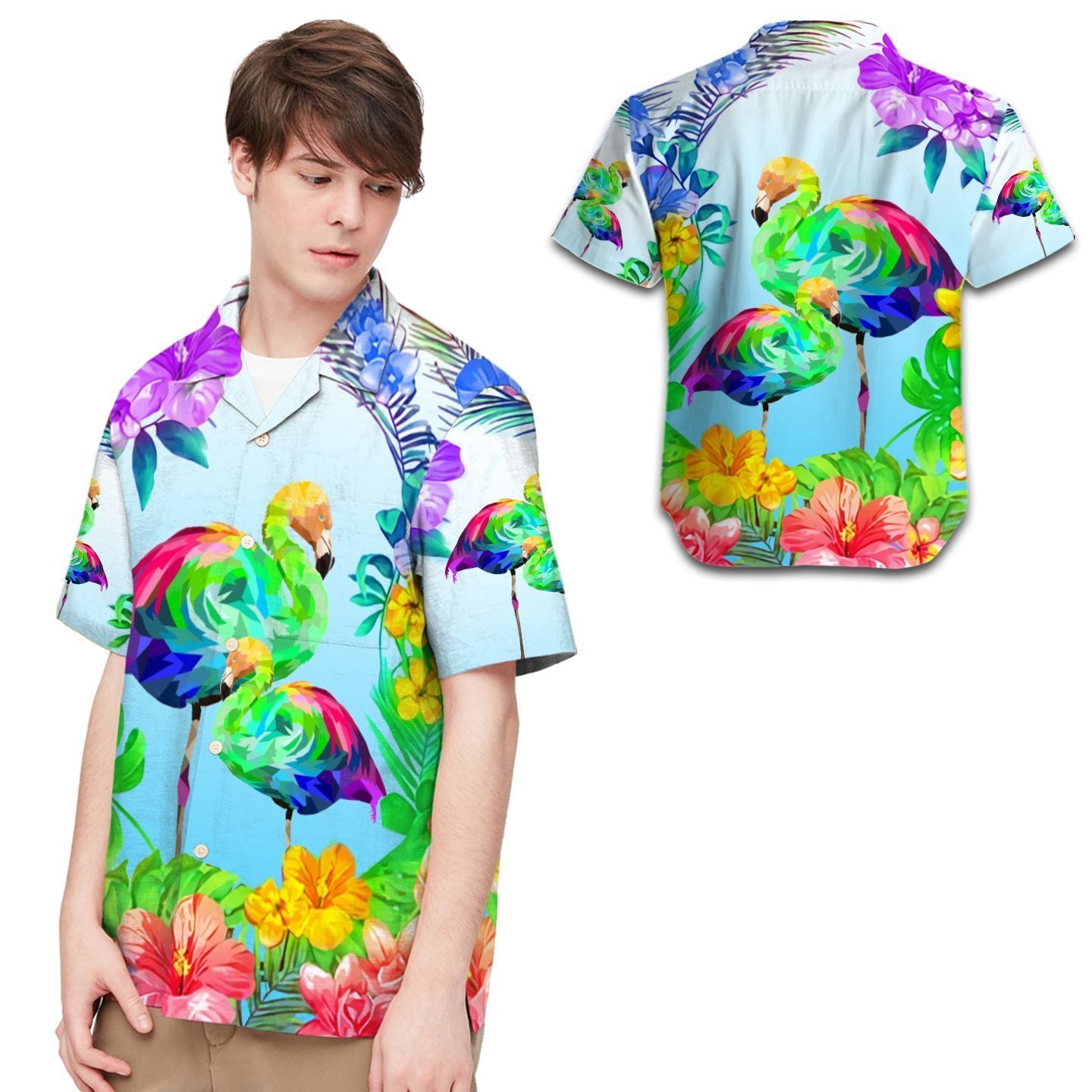 LGBT Flamingo Tropical Floral Men Hawaiian Shirt, Summer Shirt, Beach Shirts