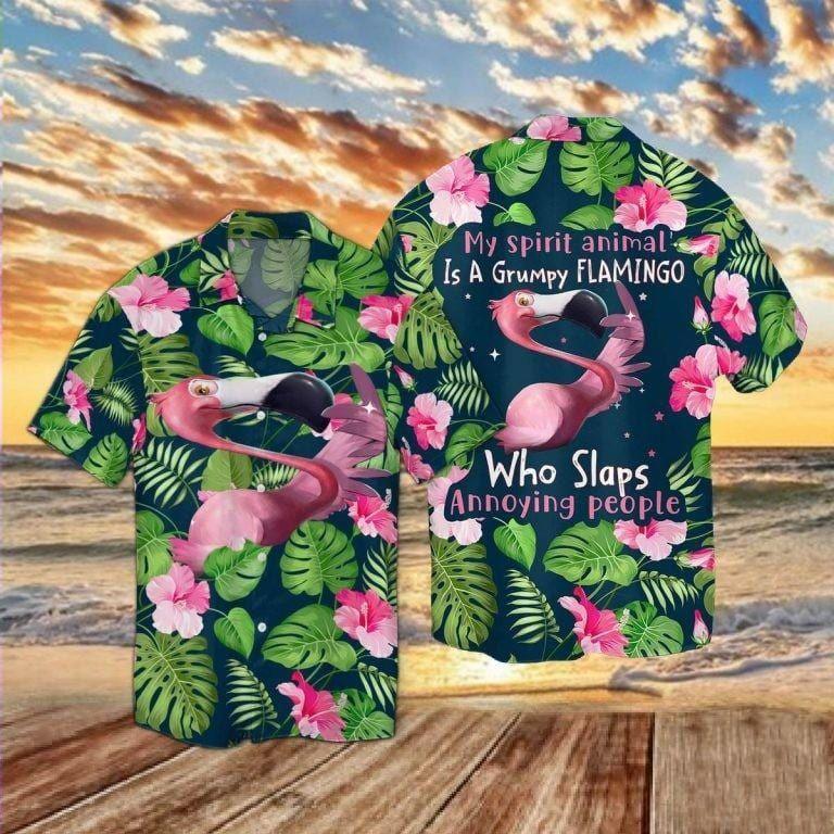 Beach Shirt Hawaiian Aloha Shirts Grumpy Flamingo