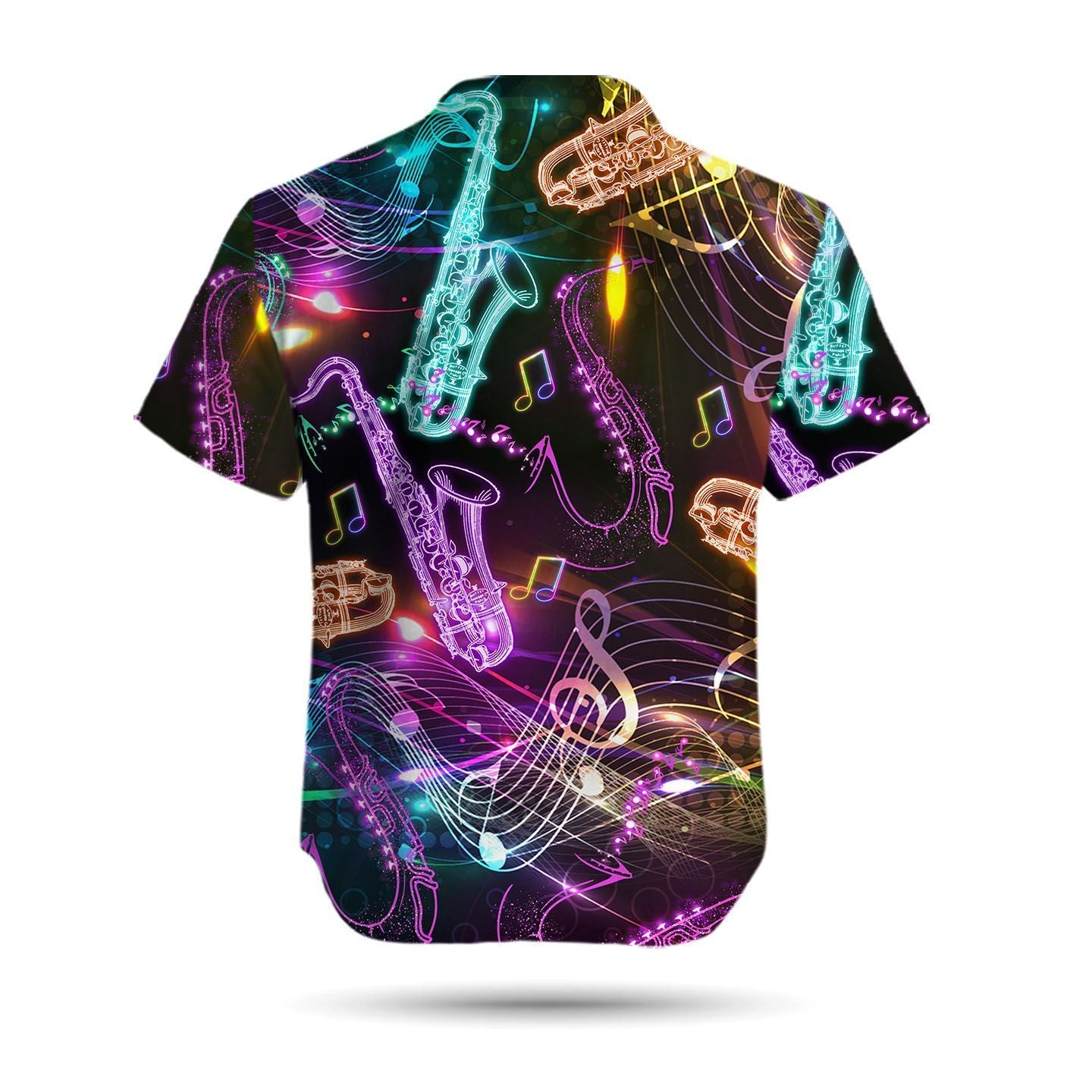 Neon Saxophone Music Staves Men Hawaiian Shirt, Summer Shirt, Beach Shirts For saxophonists In Daily Life