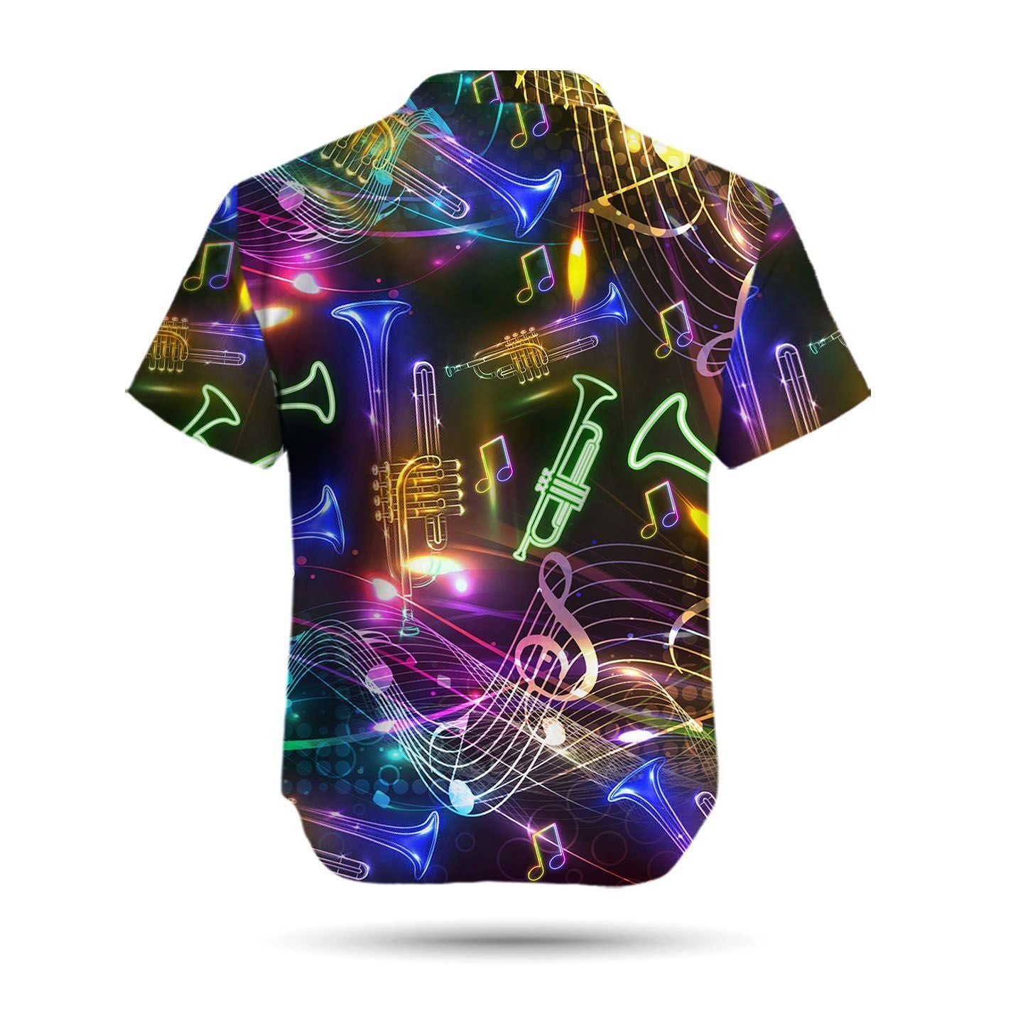 Neon Trumpet Music Staves Men Hawaiian Shirt, Summer Shirt, Beach Shirts For Trumpeters In Daily Life