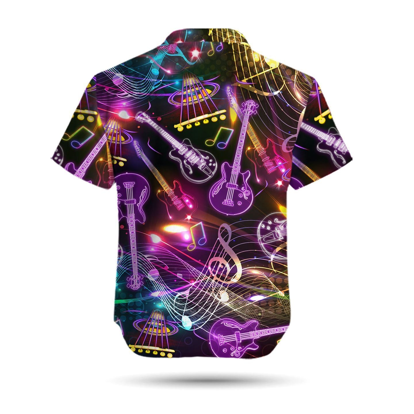 Neon Guitar Music Staves Men Hawaiian Shirt, Summer Shirt, Beach Shirts For Guitarists In Daily Life