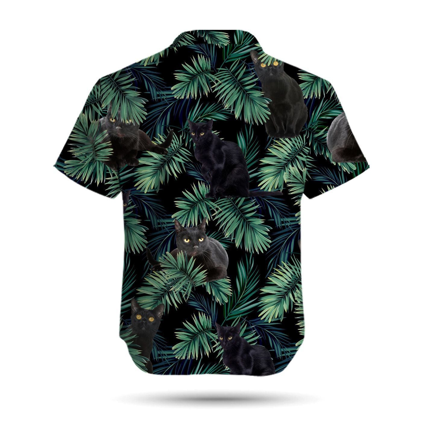 Black Cats Tropical Palm Tree Leaves Men Hawaiian Shirt, Summer Shirt, Beach Shirts For Pet Lovers