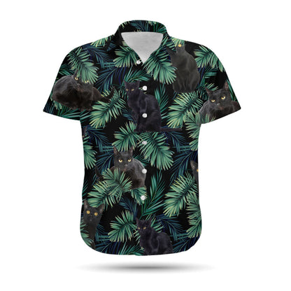 Black Cats Tropical Palm Tree Leaves Men Hawaiian Shirt, Summer Shirt, Beach Shirts For Pet Lovers