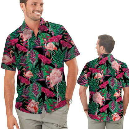 Flamingo Tropical Floral Men Hawaiian Shirt, Summer Shirt, Beach Shirts For Flamingo Lovers