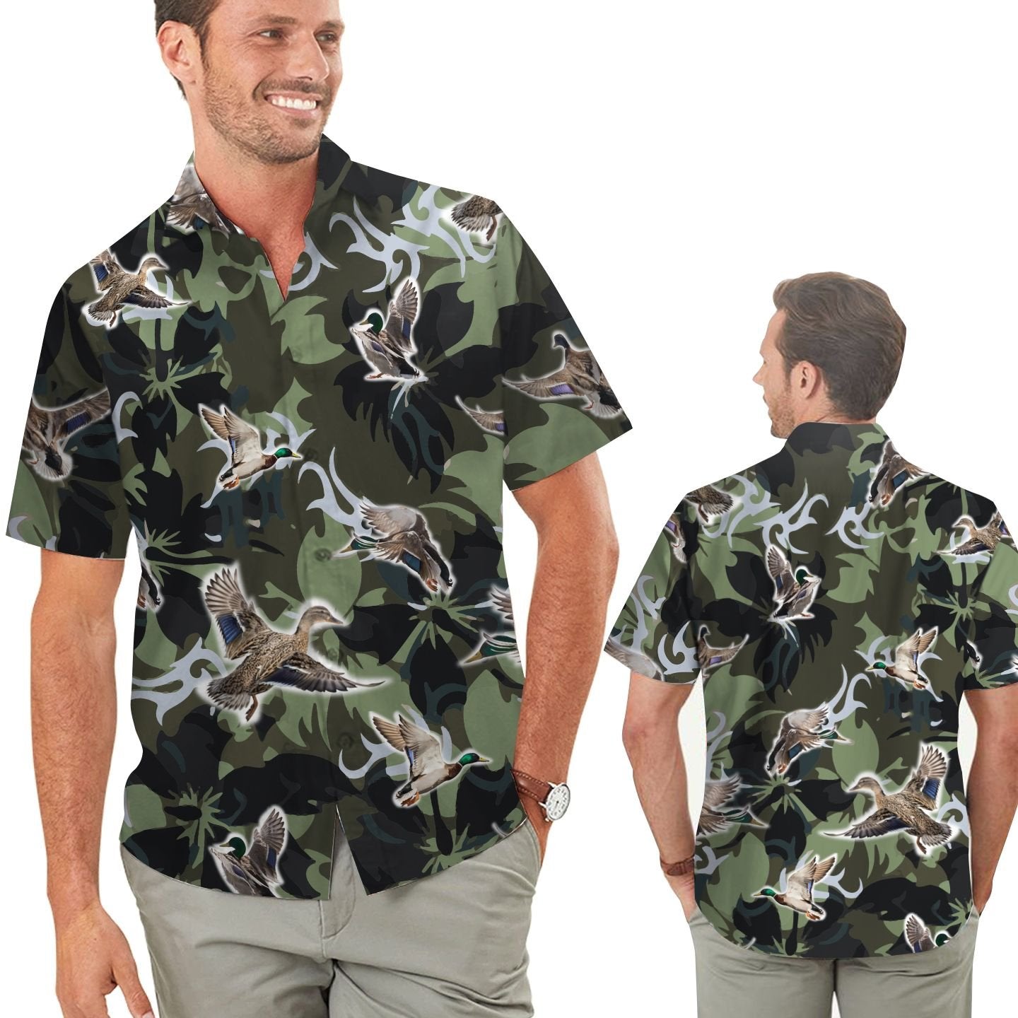 Camouflage Mallard Duck Hunting Men Hawaiian Shirt, Summer Shirt, Beach Shirts For Hunters In Daily Life