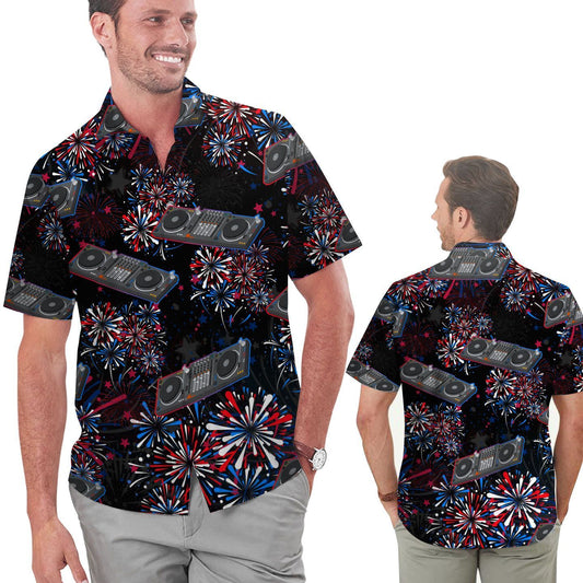 DJ Mixer American Independence Day 4th Of July Fireworks Men Hawaiian Shirt, Summer Shirt, Beach Shirts