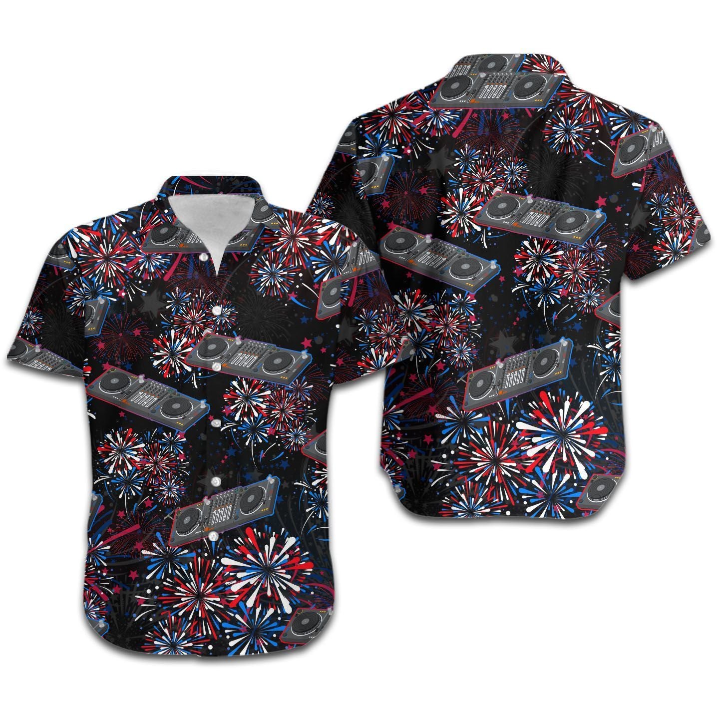 DJ Mixer American Independence Day 4th Of July Fireworks Men Hawaiian Shirt, Summer Shirt, Beach Shirts