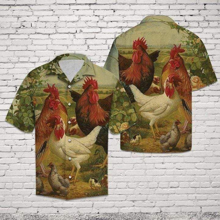 intage Chicken On Farm Hawaiian Shirt