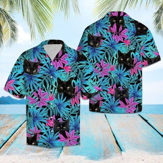 Black Cat Tropical Hawaiian Shirt | UniShirtex | Adult | 