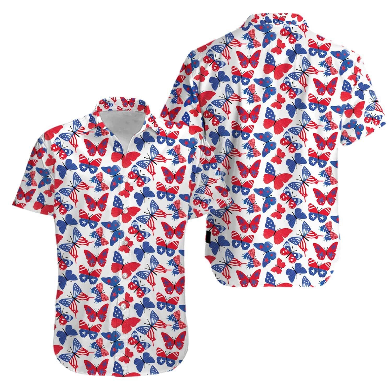 Butterfly American Flag Aloha Hawaiian Shirt