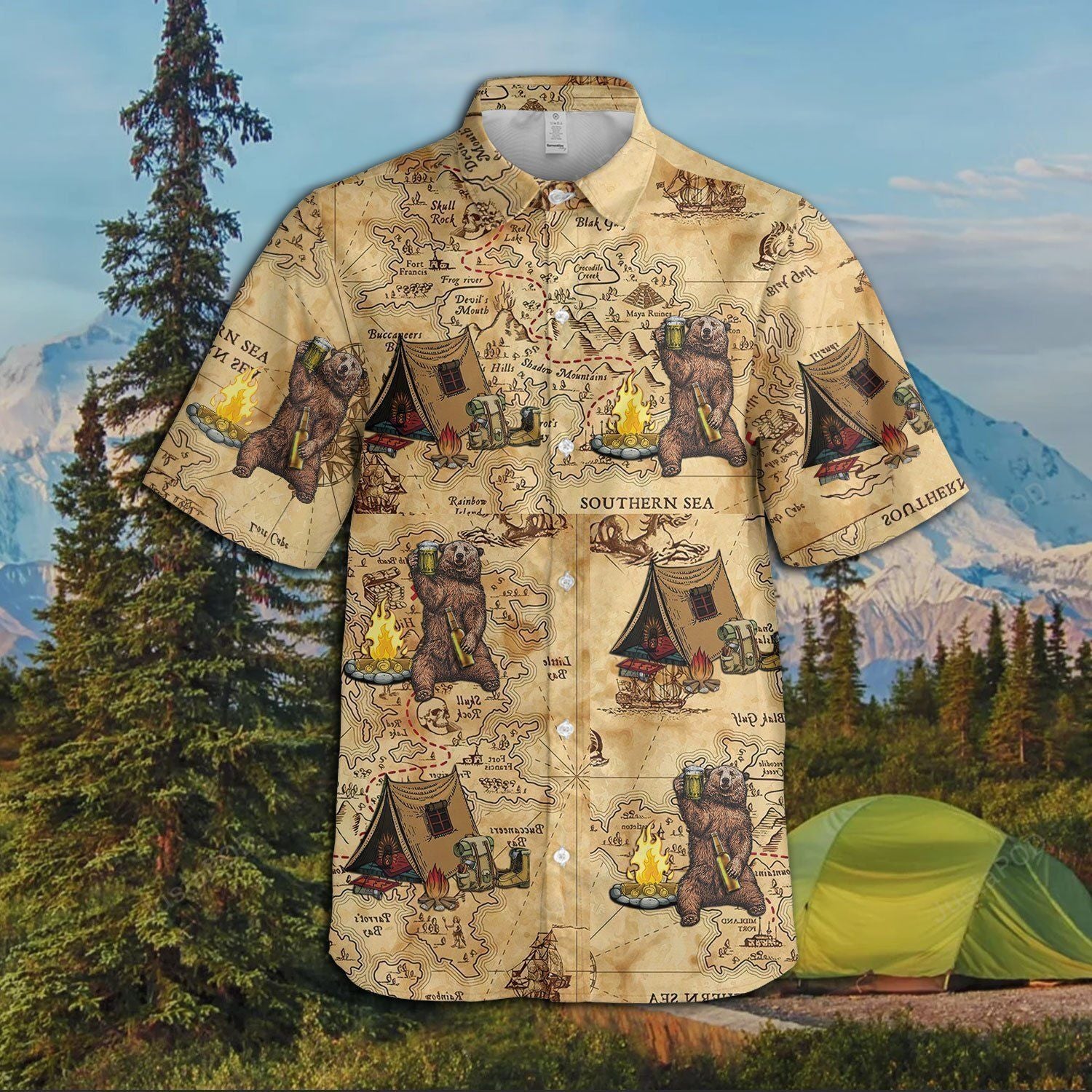 Camping Bear Hawaiian Shirt | UniShirtex | Adult | 