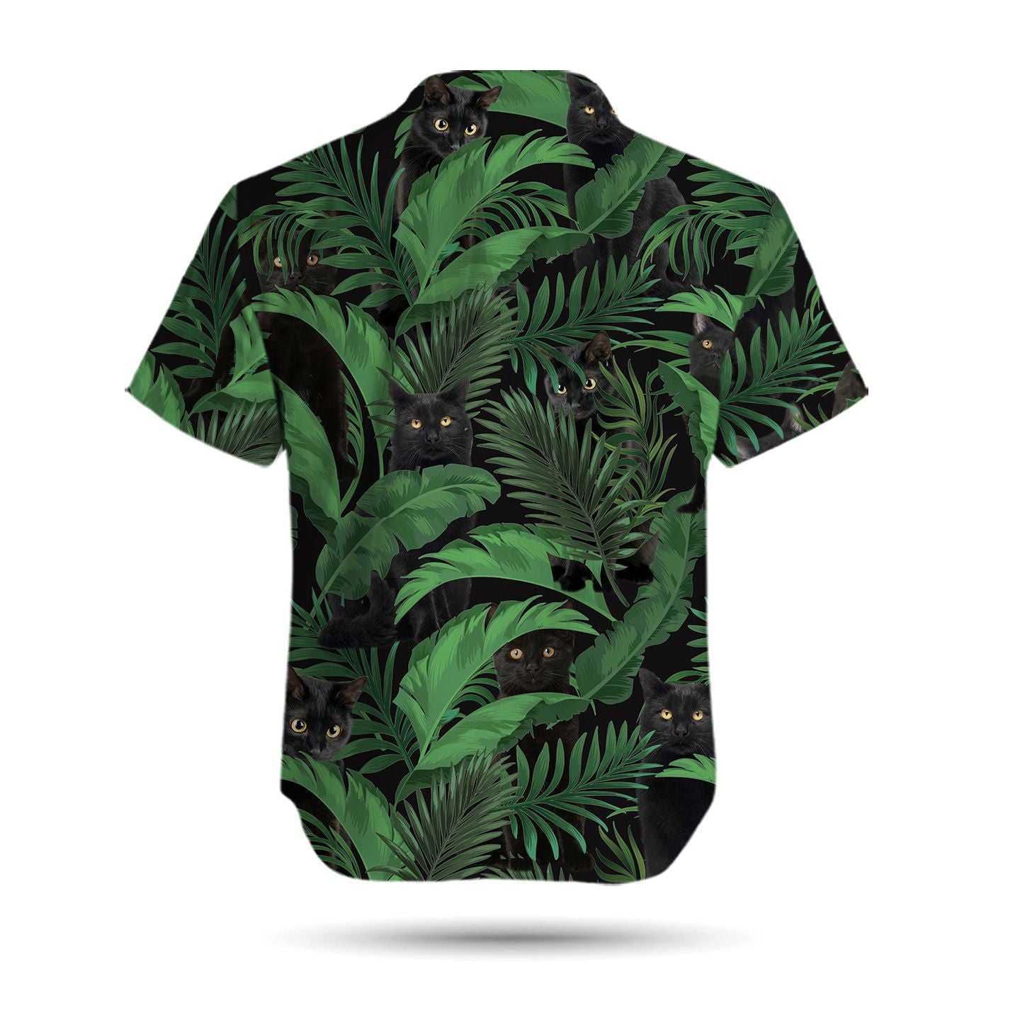 Black Cat Tropical Aloha Leaves Men Hawaiian Shirt, Summer Shirt, Beach Shirts For Cat Lovers