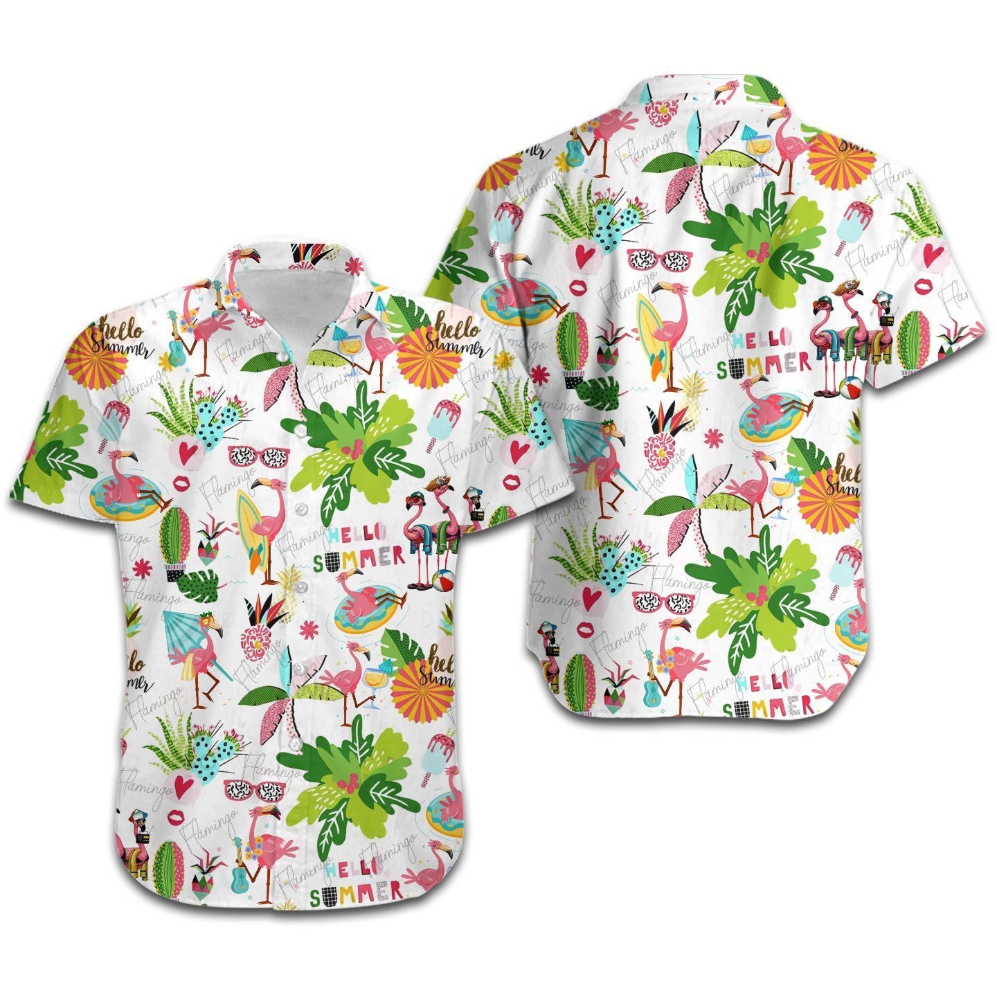 Funny Flamingo Hello Summer Hawaiian Shirt, Summer Shirt, Beach Shirts For Men For Flamingo Lovers