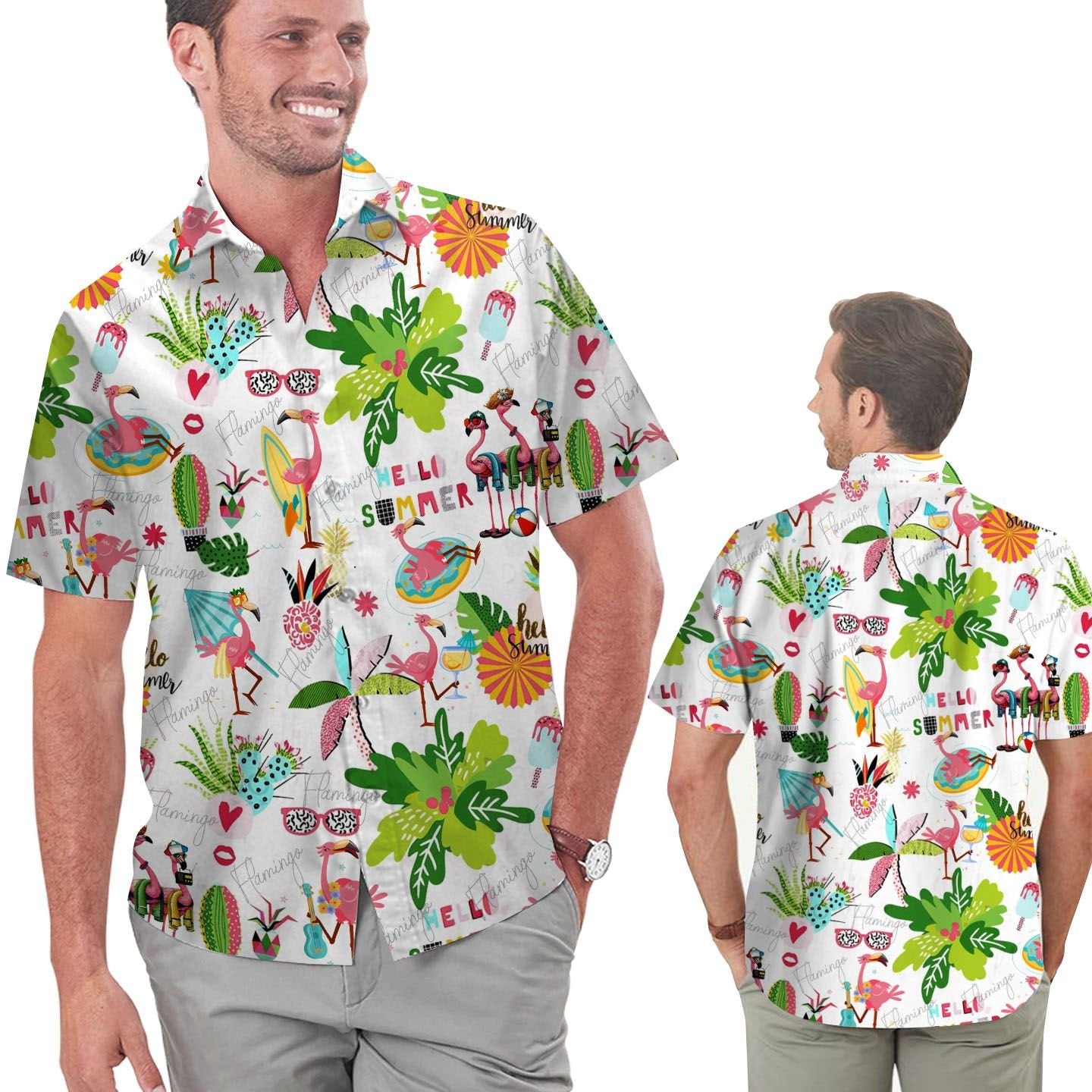 Funny Flamingo Hello Summer Hawaiian Shirt, Summer Shirt, Beach Shirts For Men For Flamingo Lovers