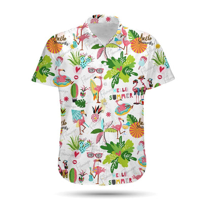 Funny Flamingo Hello Summer Hawaiian Shirt, Summer Shirt, Beach Shirts For Men For Flamingo Lovers