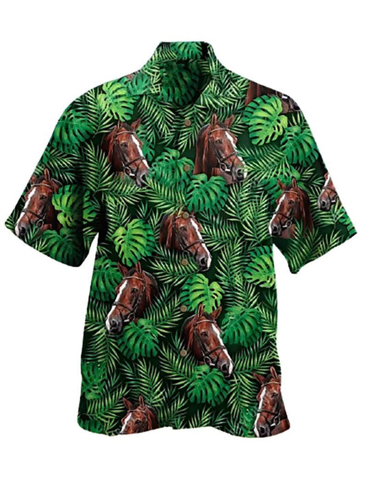 Horse Green Brown Best Design Hawaiian Shirt 