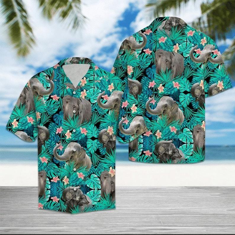 Elephant Green Gray Nice Design Hawaiian Shirt 