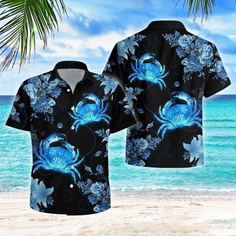 Crab Black Blue Unique Design Hawaiian Shirt 