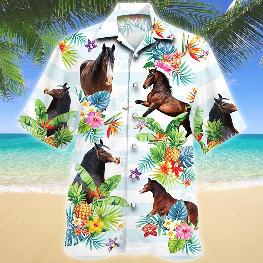 Clydesdale Horse Tropical Flower Hawaii Shirt