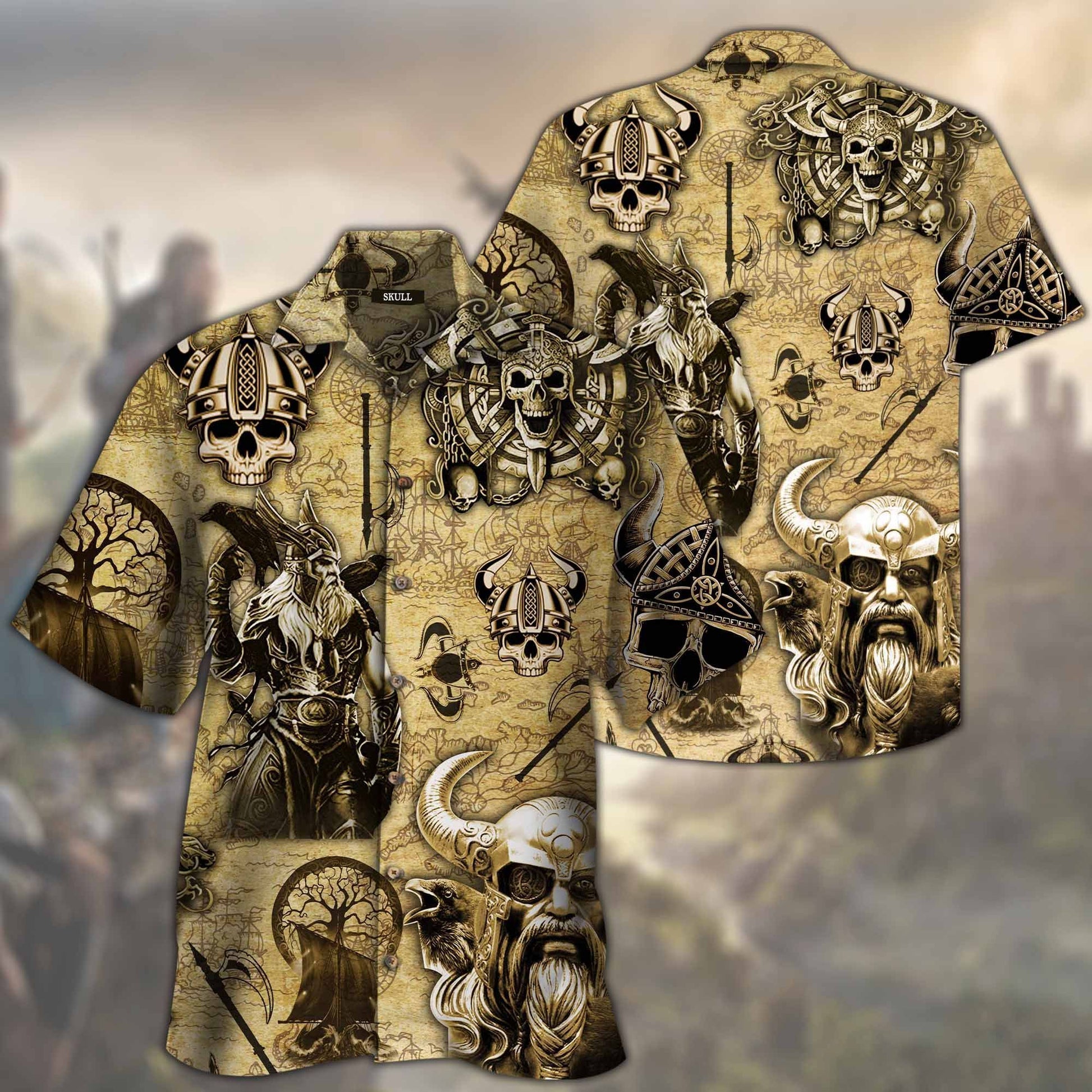 Skull Vikings Hawaii Aloha Short Sleeve Shirt Hawaiian