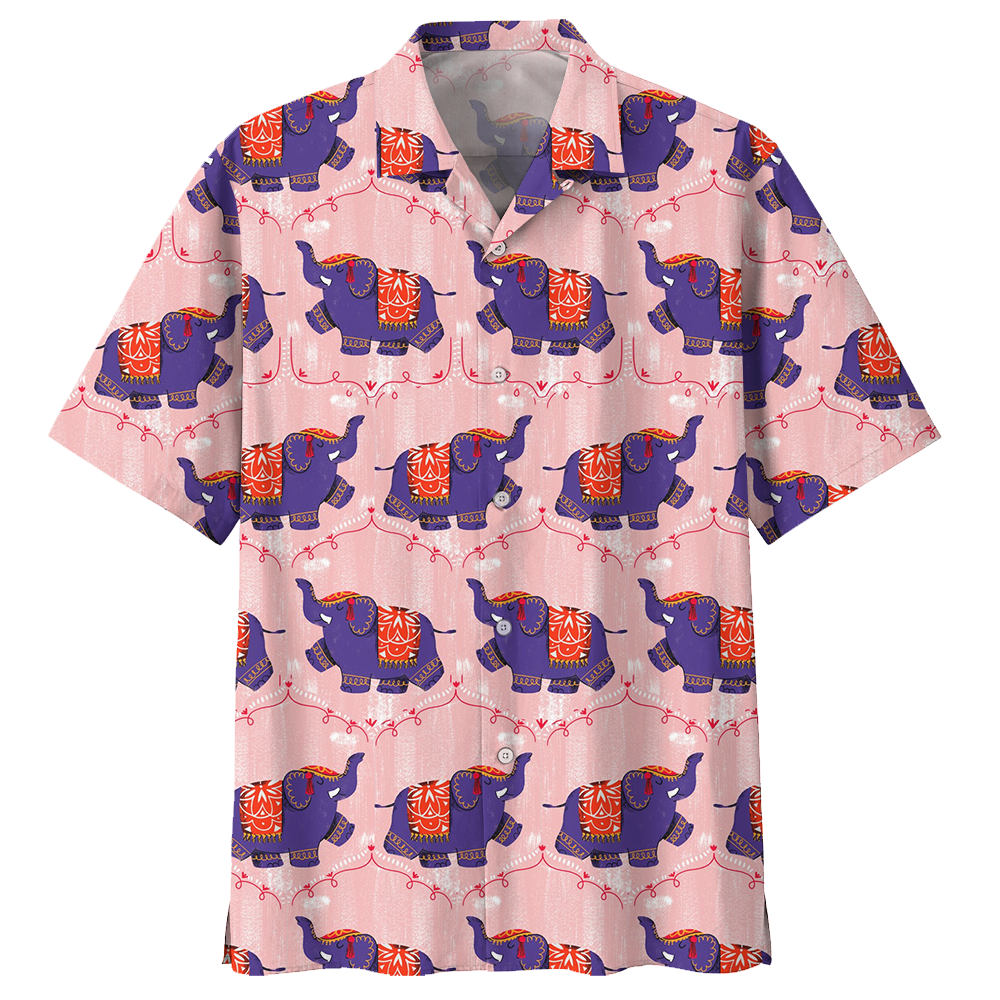 Elephant Walking With Cute Pattern Hawaiian Shirt