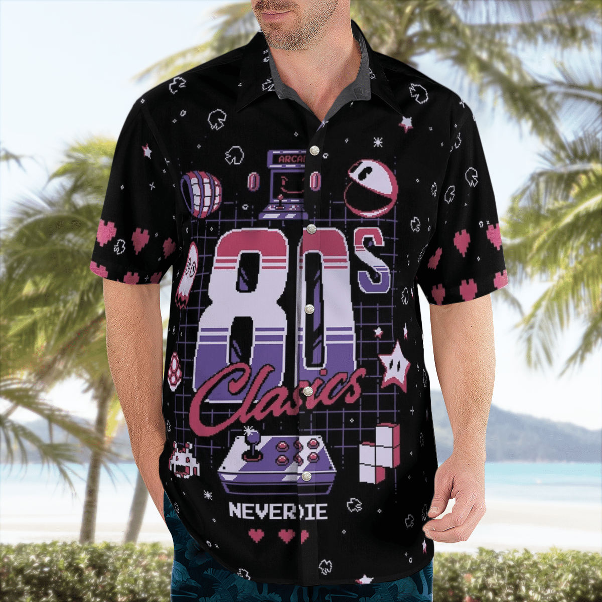 80s Classic Game Never Die Pixel Art Hawaiian Aloha Shirts #L