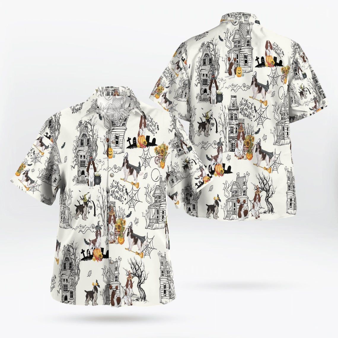 English Springer Spaniel Halloween Pumpkin Hawaiian Shirt  Halloween ShortSleeve Shirt