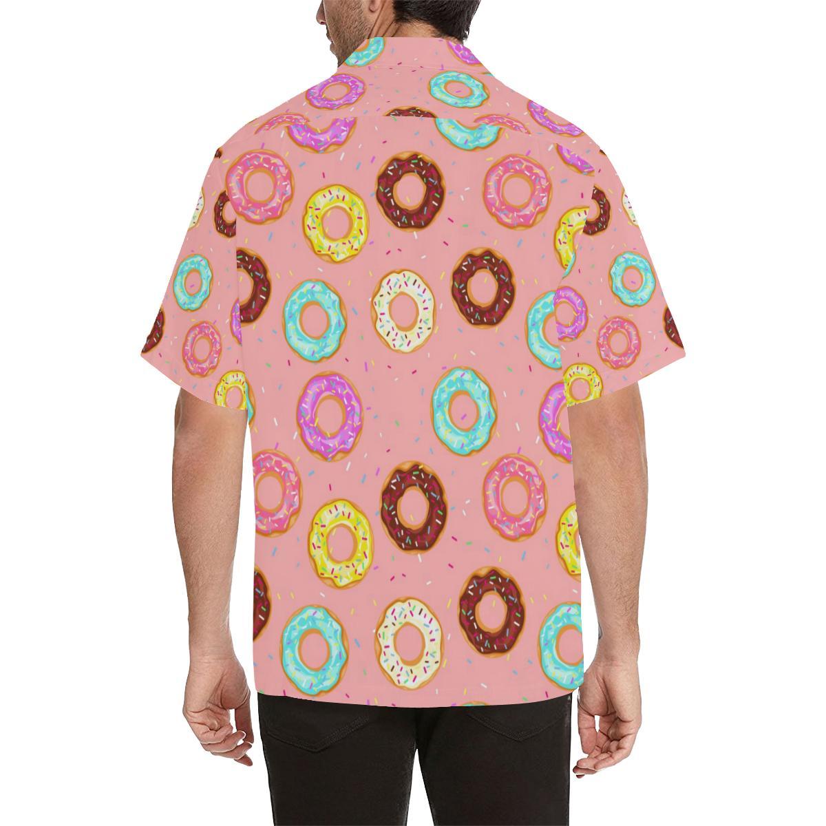 Donut Pattern Pink Background Mens All Over Print Hawaiian Shirt