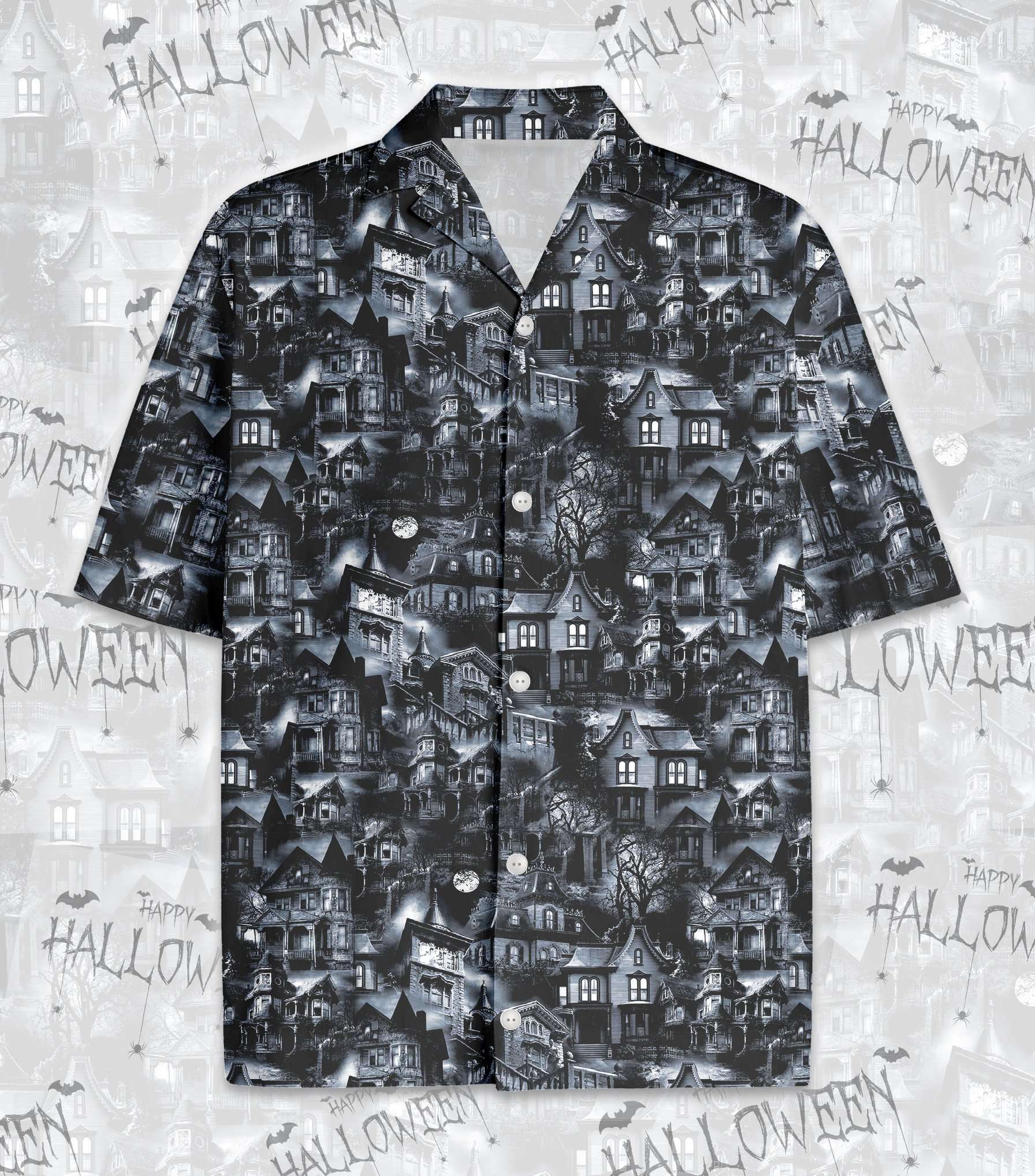 Cool Black Scary Halloween House Hawaiian Aloha Shirts