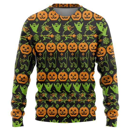 Ghost Pumpkin Blackcat Ugly Christmas Sweater 