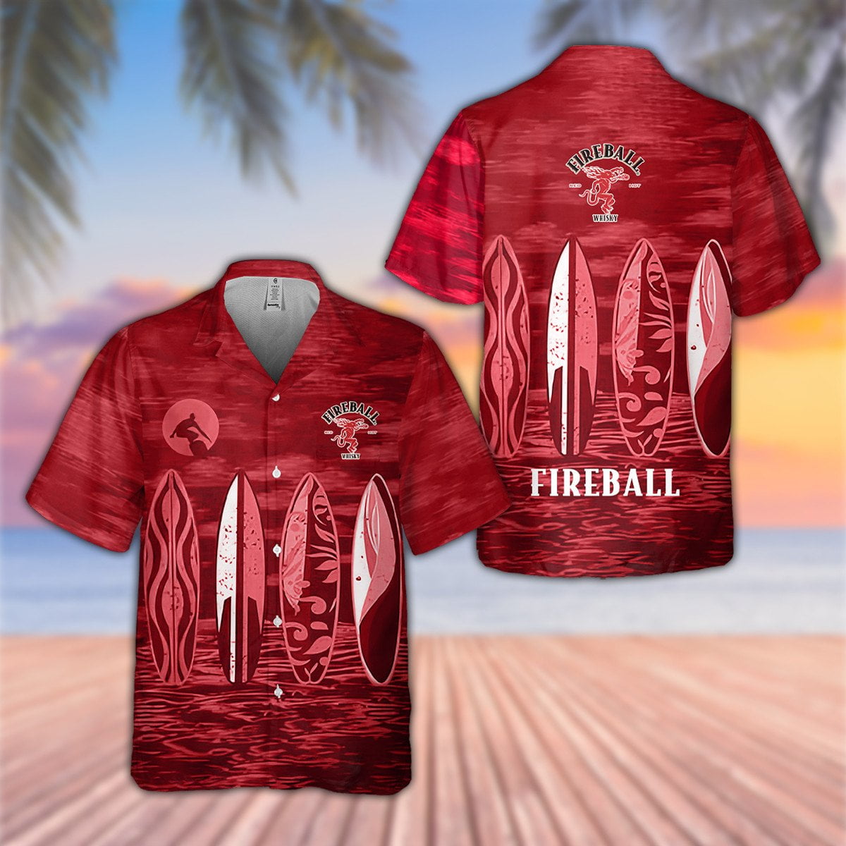 Fireball Cinnamon Whisky All Over Print 3D Hawaiian Shirt