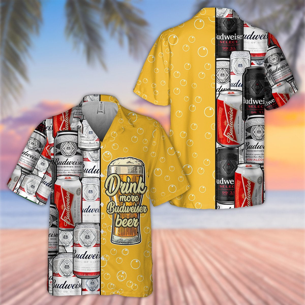 Drink More Budweiser Beer All Over Print 3D Hawaiian Shirt