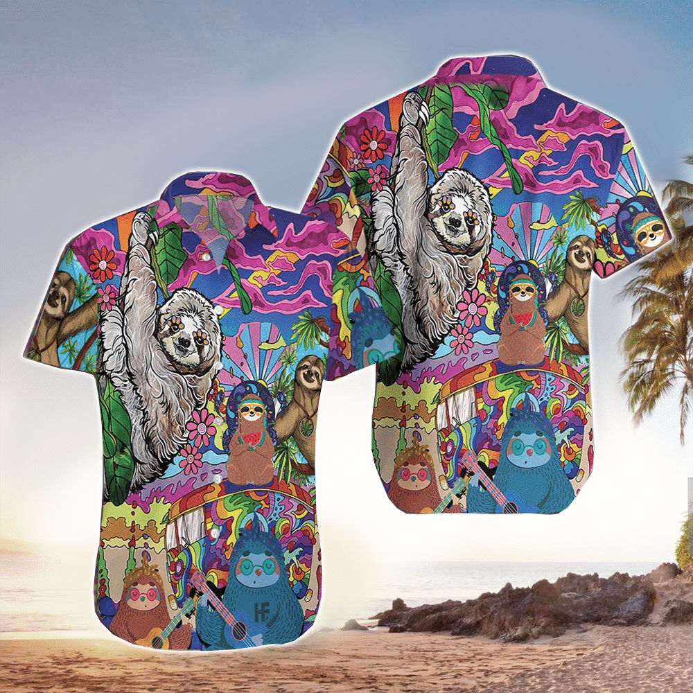 Sloth Hippie Hawaiian Shirt, Hawaii Shirt Men, Aloha Shirt